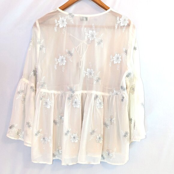 Show Me Your Mumu | Poet Metallic Embroidered Ivory Peasant Blouse | Size Medium - Picture 11 of 13